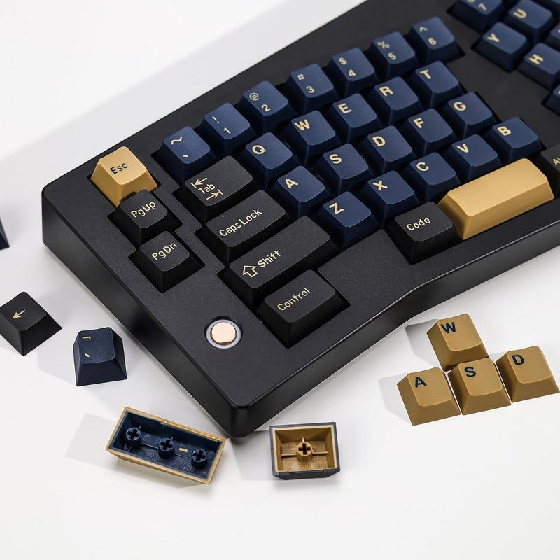 KBDiy Blue Samurai PBT Double Shot Custom Keycap Set,174 Keys Retro Gaming Key Caps Cherry Profile Keycaps for 61/64/68/84/87/100/104/108 Mechanical Keyboard - Image 1